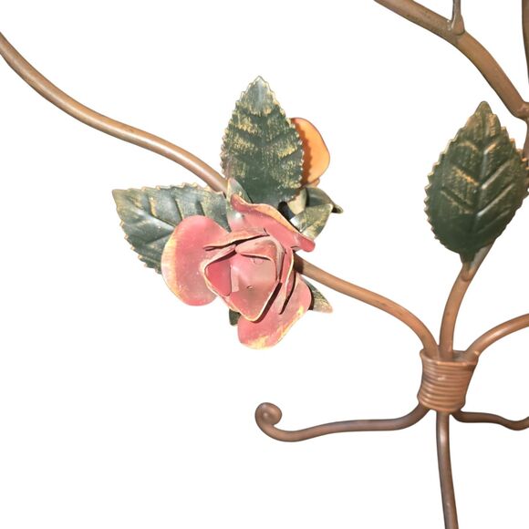 Vintage Metal Toleware Rose Accented 5 Arm Pillar Candle Candelabra 21"X15"X6" - Picture 10 of 11